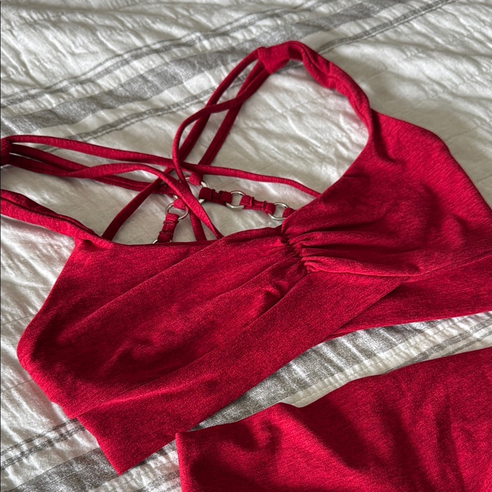 Red Strappy Women's Intimate Top and leggings